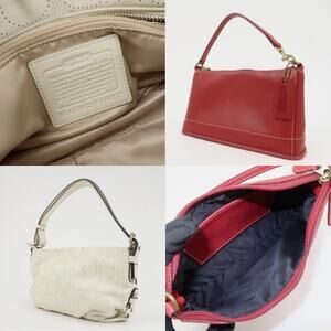 💎✨Authentic✨💎COACH Set Of 2 Leather Canvas Hand Bag Shoulder bag Red Whi…